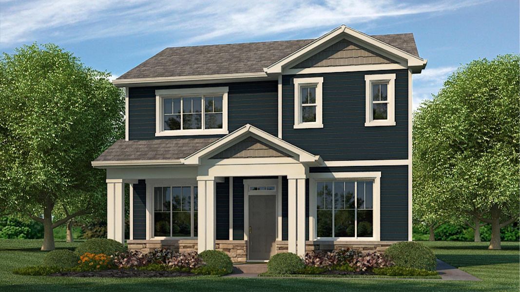 Representative exterior photo of a completed home built from the Elbert by D.R. Horton in Horizon Uptown, Aurora, CO (Image 1). Representative exterior photo of a completed home built from the Elbert by D.R. Horton in Horizon Uptown, Aurora, CO (Image 1).