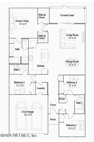 2D floor plan layout of this home in Silver Meadows at SilverLeaf: Silver Meadows 50s, St. Augustine, FL (Image 2).