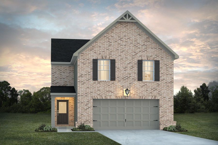 Front exterior of a new home in Creekbend Overlook, South Fulton, GA, highlighting curb appeal (Image 1). Front exterior of a new home in Creekbend Overlook, South Fulton, GA, highlighting curb appeal (Image 1).