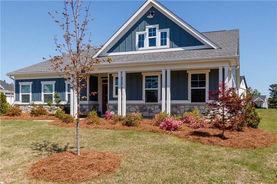 Front exterior of a new home in Sweetbay Farm, Lawrenceville, GA, highlighting curb appeal (Image 29).