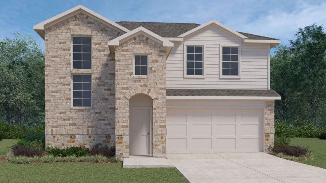 Front exterior of a new home in Overlook West, Wolfforth, TX, highlighting curb appeal (Image 23).