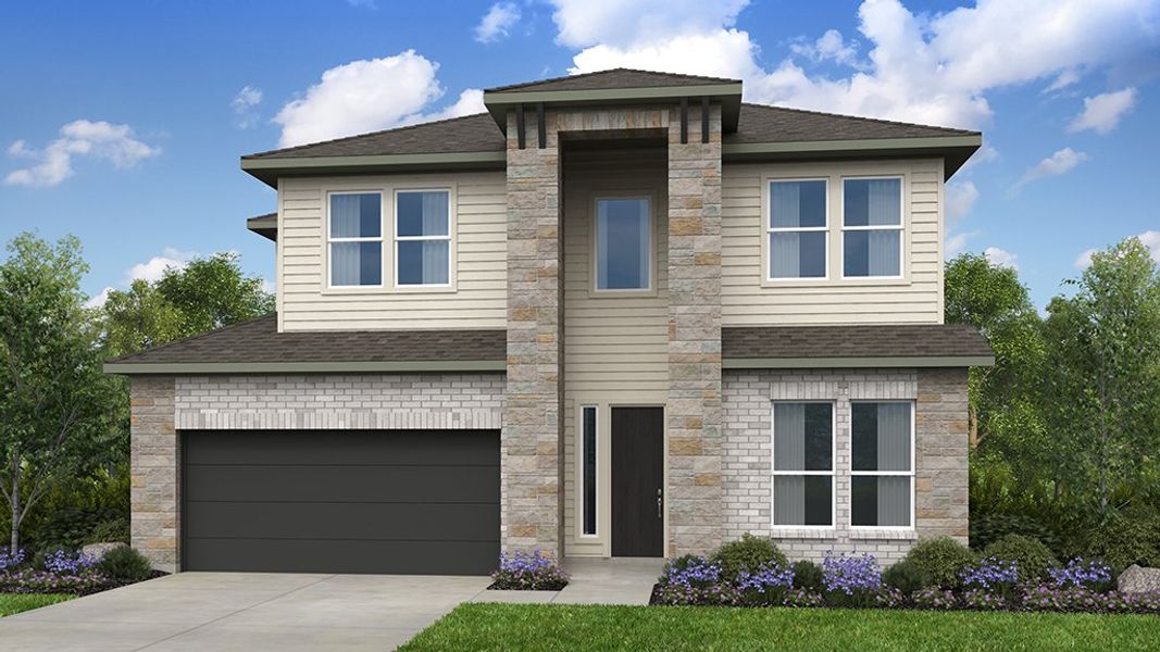 Representative exterior photo of a completed home built from the Anderson by Taylor Morrison in Silverleaf 50s, Cedar Creek, TX (Image 4). Representative exterior photo of a completed home built from the Anderson by Taylor Morrison in Silverleaf 50s, Cedar Creek, TX (Image 4).