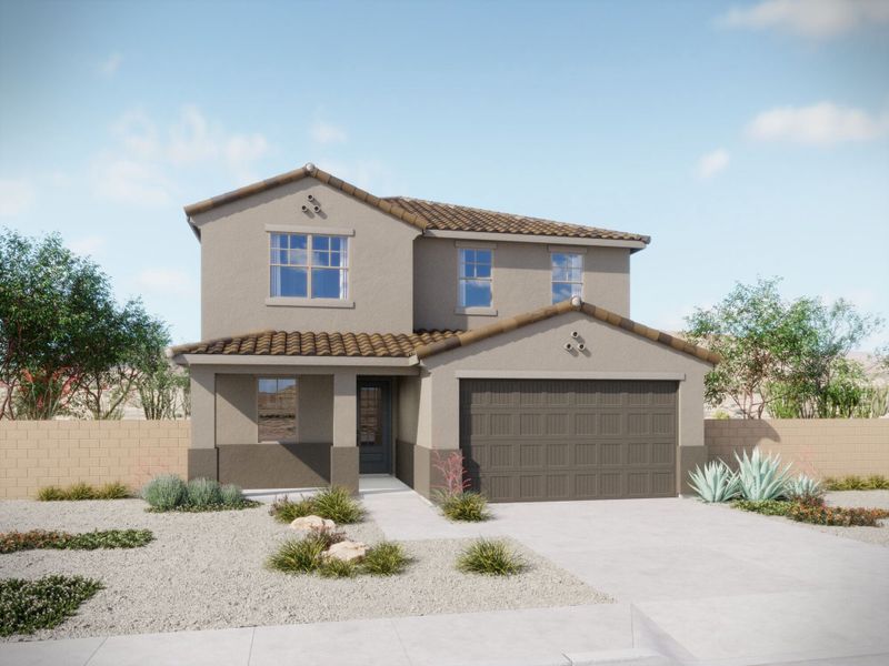 Representative exterior photo of a completed home built from the Sienna by Mattamy Homes in Silverbell Ridge, Marana, AZ (Image 1).