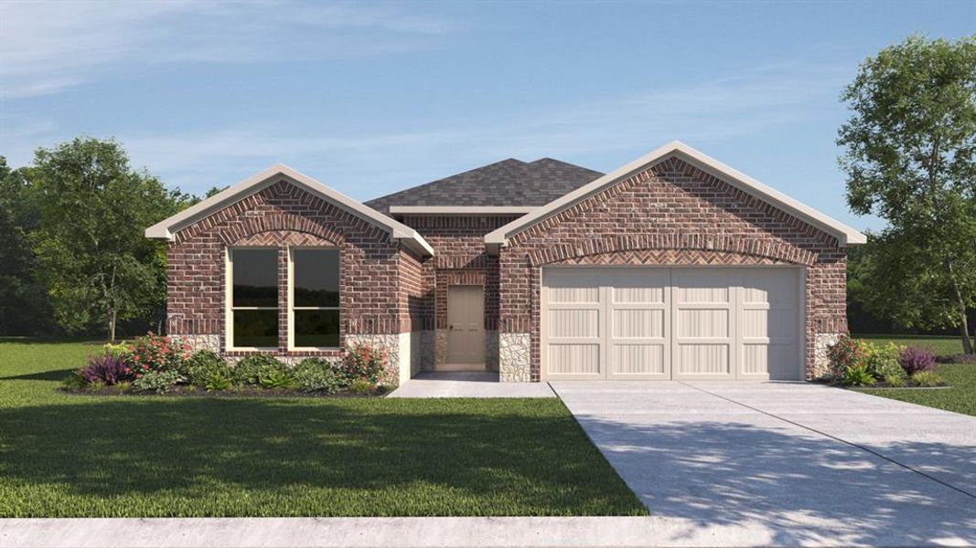 Front exterior of a new home in Madera, Royse City, TX, highlighting curb appeal (Image 1). Front exterior of a new home in Madera, Royse City, TX, highlighting curb appeal (Image 1).