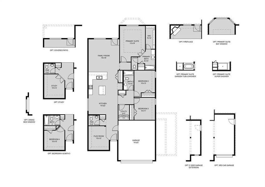 2D floor plan layout of this home in Rocky Creek Crossing, Crowley, TX (Image 3).
