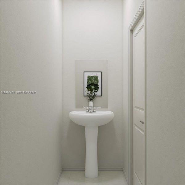 The powder room offers simple access to both guests and residents on the first floor.