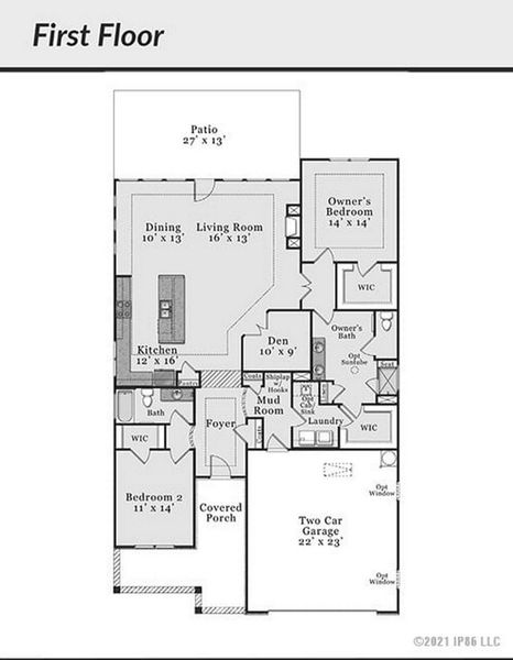 2D floor plan layout for the Torino Craftsman by Epcon Communities in The Cottages at 78 North, Sanford, NC (Image 2). 2D floor plan layout for the Torino Craftsman by Epcon Communities in The Cottages at 78 North, Sanford, NC (Image 2).