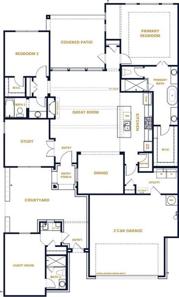 2D floor plan layout for the Vouvant by Sitterle Homes in Parmer Ranch Cottages, Georgetown, TX (Image 3).