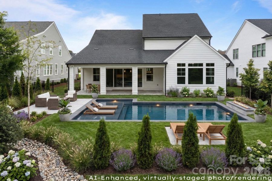 This is an AI enhanced, virtual staged photo/rendering of inspiration for the backyard