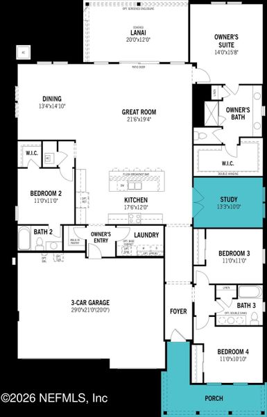 2D floor plan layout of this home in RiverTown, St. Johns, FL (Image 4).