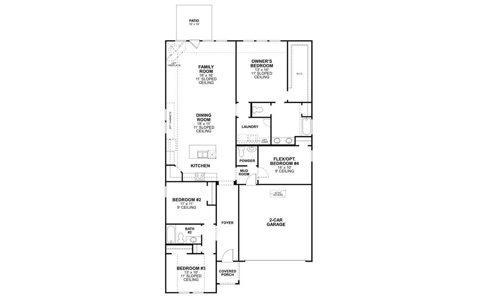 2D floor plan layout for the Clary by M/I Homes in Lily Creek at Sutton Fields, Aubrey, TX (Image 3). 2D floor plan layout for the Clary by M/I Homes in Lily Creek at Sutton Fields, Aubrey, TX (Image 3).