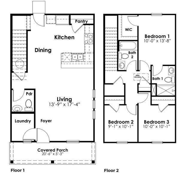 2D floor plan layout for the Ranger by D.R. Horton in The Park at Wilkinson, Orangeburg, SC (Image 3).