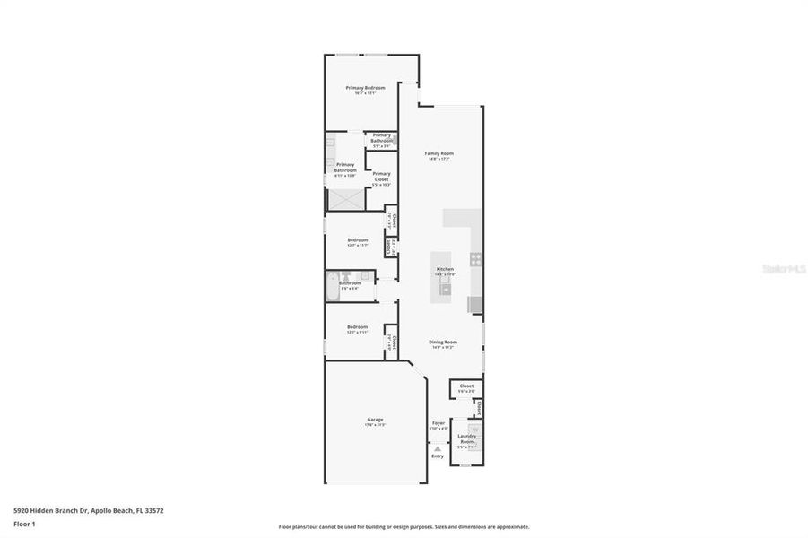 2D floor plan layout of this home in Waterset Garden Series, Apollo Beach, FL (Image 5).