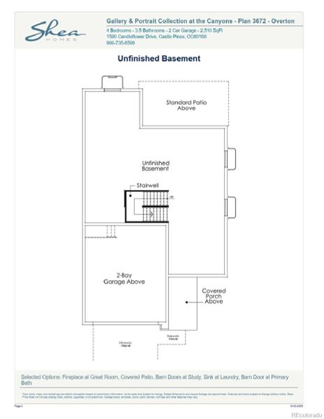 2D floor plan layout of this home in Portrait at The Canyons, Castle Pines, CO (Image 3).