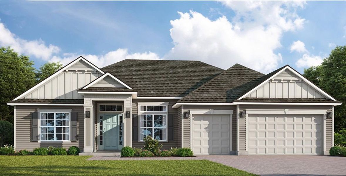 Representative exterior photo of a completed home built from the Fitzgerald by SEDA New Homes in Sandy Bluff, Yulee, FL (Image 2).
