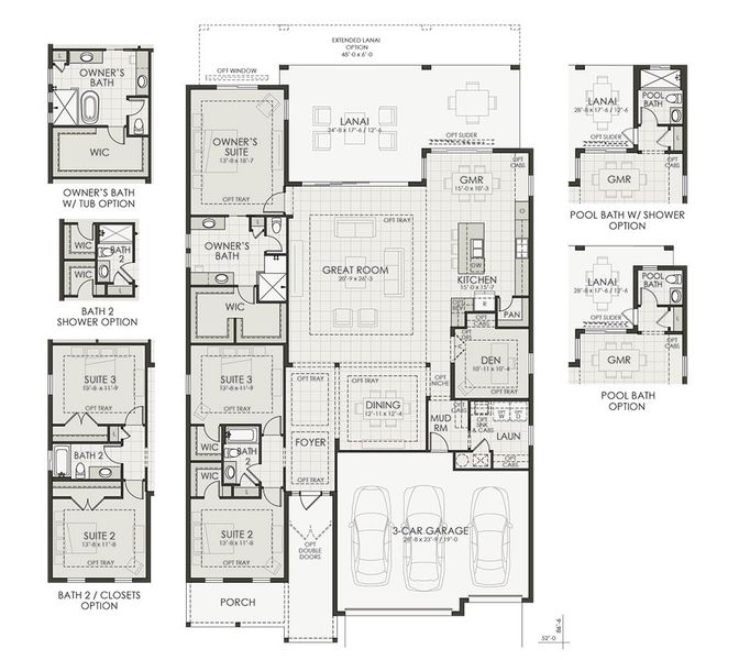 2D floor plan layout for the Outrigger by Homes by Towne in Shellstone at Waterside, Sarasota, FL (Image 4).