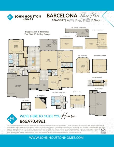 Barcelona F10-1 Floor Plan with 3rd car garage