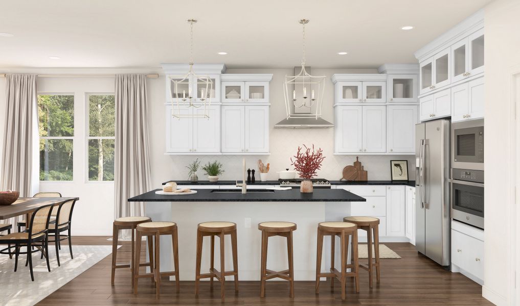 Kitchen with pendant lighting and glass upper cabinets Kitchen with pendant lighting and glass upper cabinets