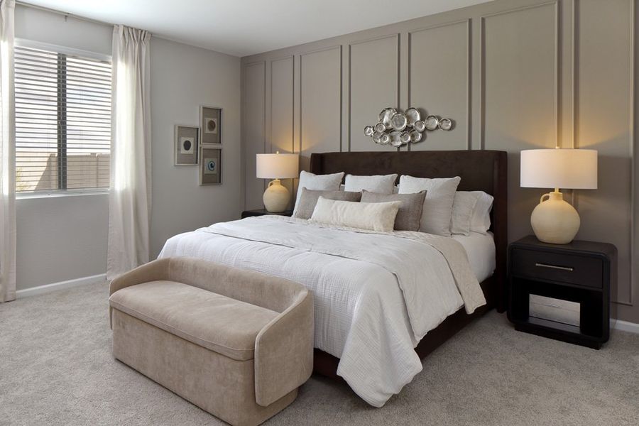 Primary suite - Sanctuary at Stonebridge Model Home. Finishes and options may vary by community