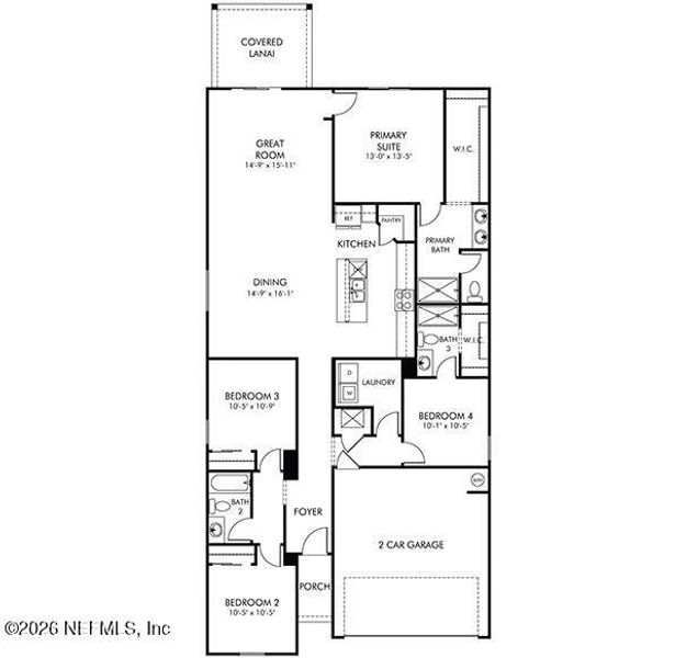 2D floor plan layout of this home in Colbert Landings, Palm Coast, FL (Image 3).