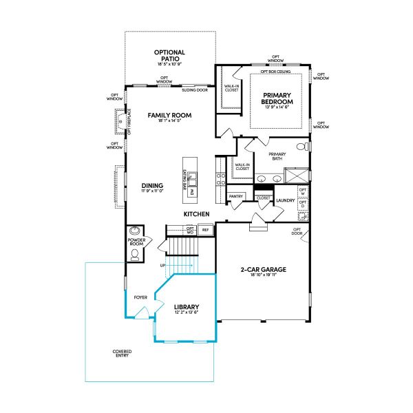 Floor 1: Main Level w/ Opt. Library & Opt. Wrap Around Porch