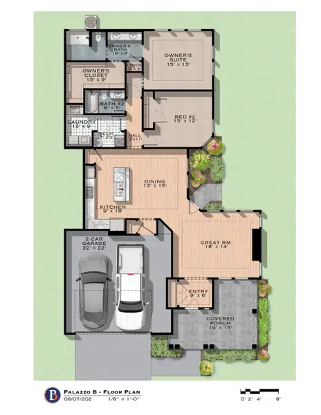 2D floor plan layout for the Palazzo by Perfection Builders in The Courtyards at The Heritage, Andover, KS (Image 4).