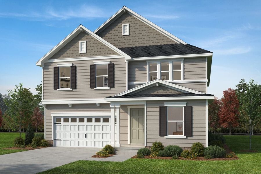 Representative exterior photo of a completed home built from the 3147 by KB Home in Gatsby Station, Garner, NC (Image 6). Representative exterior photo of a completed home built from the 3147 by KB Home in Gatsby Station, Garner, NC (Image 6).
