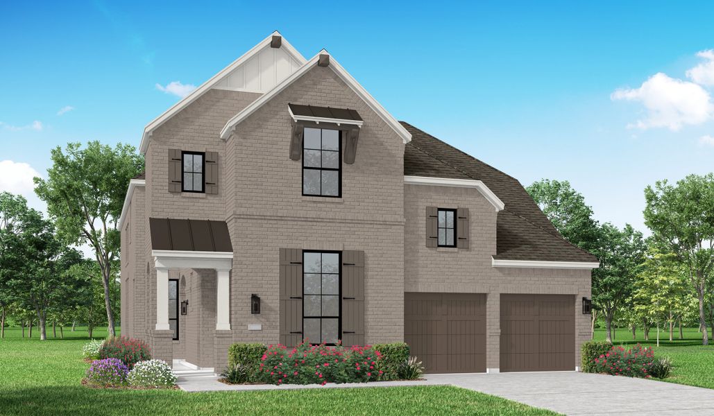 Representative exterior photo of a completed home built from the 566 by Highland Homes in Star Trail, Prosper, TX (Image 19).