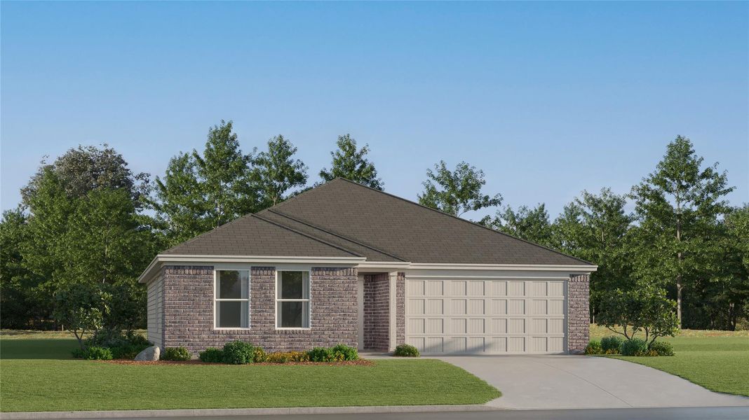 Front exterior of a new home in Bertram Oaks, Bertram, TX, highlighting curb appeal (Image 22). Front exterior of a new home in Bertram Oaks, Bertram, TX, highlighting curb appeal (Image 22).