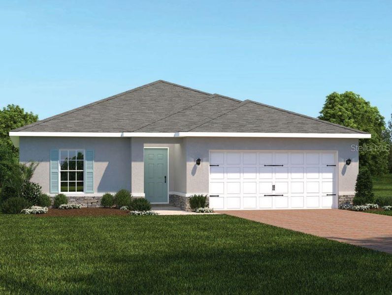 Front exterior of a new home in Laurel Glen, Haines City, FL, highlighting curb appeal (Image 1). Front exterior of a new home in Laurel Glen, Haines City, FL, highlighting curb appeal (Image 1).