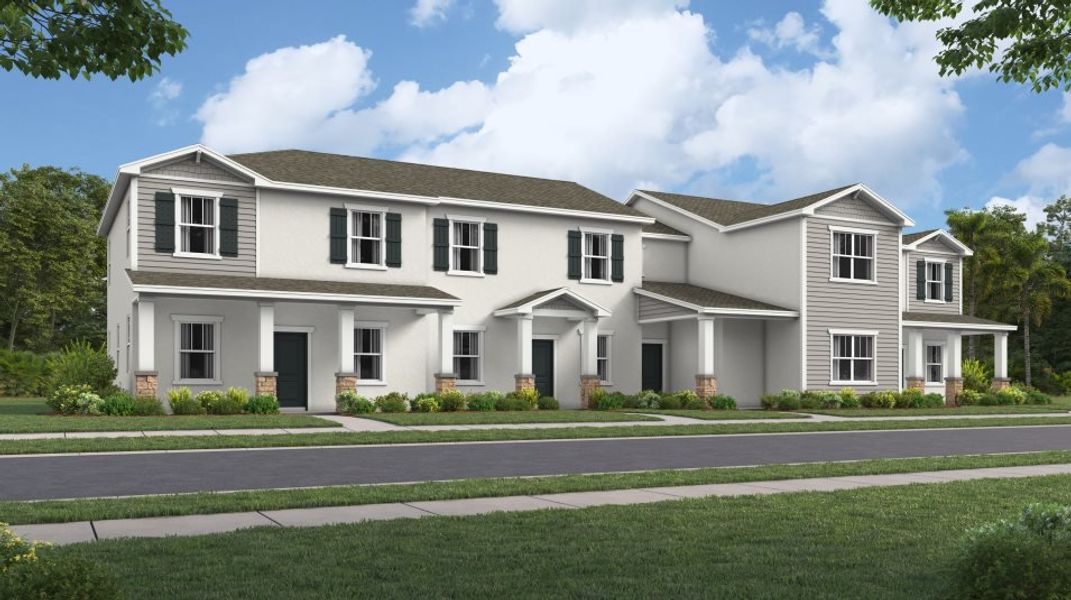 Front exterior of a new home in Bronson's Ridge, Apopka, FL, highlighting curb appeal (Image 1). Front exterior of a new home in Bronson's Ridge, Apopka, FL, highlighting curb appeal (Image 1).