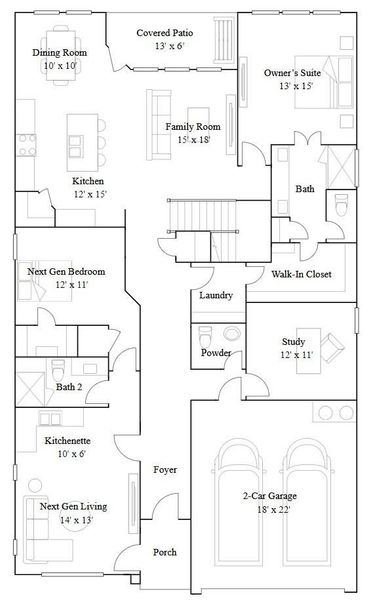 2D floor plan layout of this home in Cross Creek West, Fulshear, TX (Image 3).