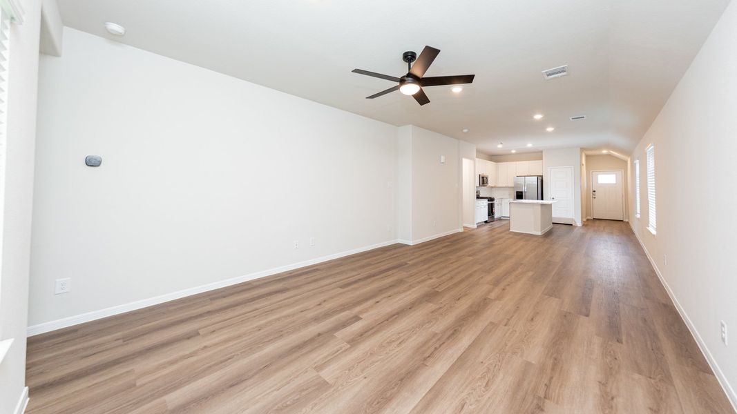 Family Room to Dining Area and Kitchen