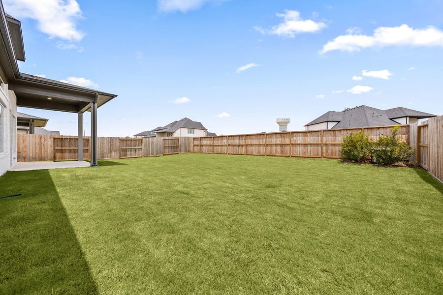 The generously sized backyard provides ample green space, bordered by a full privacy fence, ready for a buyer's personal touch. The generously sized backyard provides ample green space, bordered by a full privacy fence, ready for a buyer's personal touch.