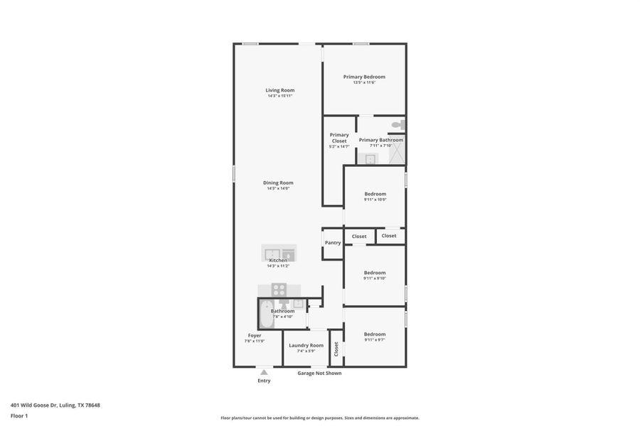 2D floor plan layout of this home in Ladera, Luling, TX (Image 3).