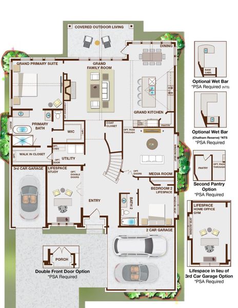 2D floor plan layout for the Grand Riverside by Grand Homes in Grand Oaks, Celina, TX (Image 3).