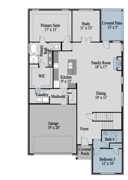 2D floor plan layout of this home in Legacy Hills, Celina, TX (Image 3).