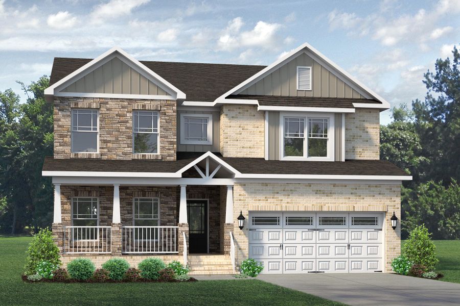 Representative exterior photo of a completed home built from the Hanover Lux by Keystone Homes NC in Northwest Meadows, Stokesdale, NC (Image 33). Representative exterior photo of a completed home built from the Hanover Lux by Keystone Homes NC in Northwest Meadows, Stokesdale, NC (Image 33).