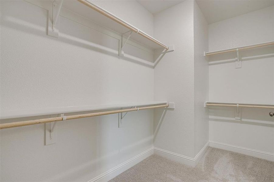 Spacious closet with light colored carpet