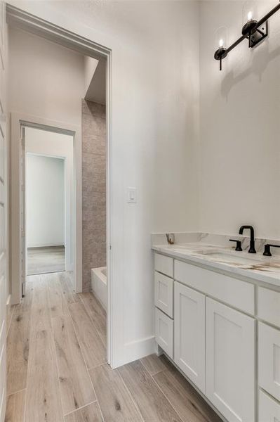 View of one side of jack and jill bath. View of one side of jack and jill bath.