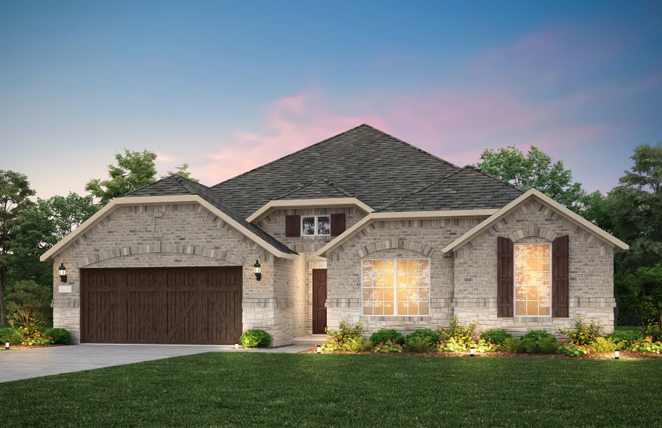 The Northlake, a one-story home with shutters and 2-car garage, shown with Home Exterior C