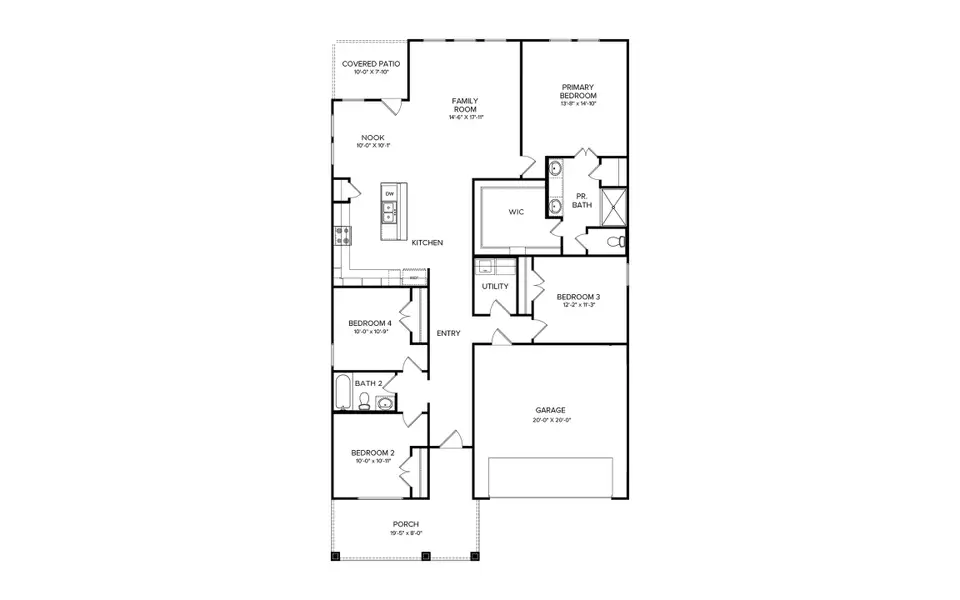2D floor plan layout for the Cottonwood II Attwater Country by Brohn Homes in Attwater, Waller, TX (Image 3).