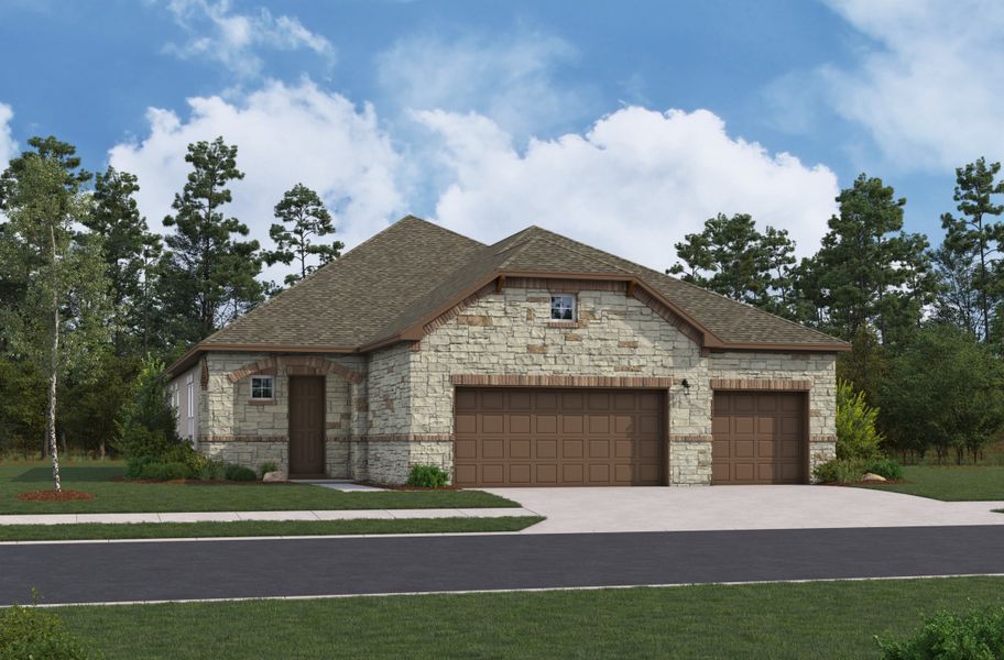Representative exterior photo of a completed home built from the Alder by Beazer Homes in Cibolo Crossing, Universal City, TX (Image 1). Representative exterior photo of a completed home built from the Alder by Beazer Homes in Cibolo Crossing, Universal City, TX (Image 1).