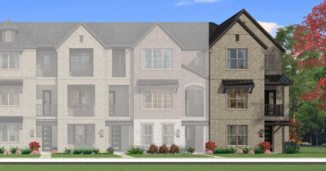 Representative exterior photo of a completed home built from the Jamestown by Mattamy Homes in Wade Settlement Townhomes, Frisco, TX (Image 2). Representative exterior photo of a completed home built from the Jamestown by Mattamy Homes in Wade Settlement Townhomes, Frisco, TX (Image 2).