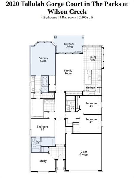 2D floor plan layout of this home in The Parks at Wilson Creek: 50ft. lots, Celina, TX (Image 2).