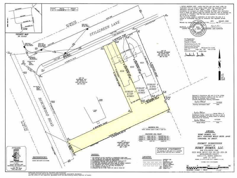 Plat - Yellow area is this unit's land with NO HOA to stop you from being creative!