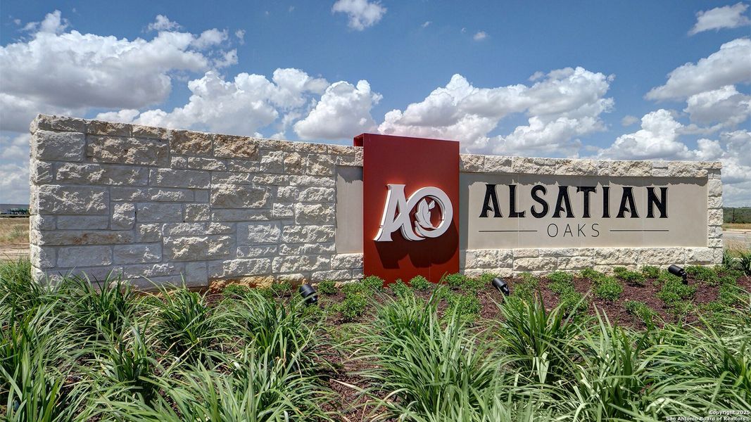 Front exterior of a new home in Alsatian Oaks 60', Castroville, TX, highlighting curb appeal (Image 2).