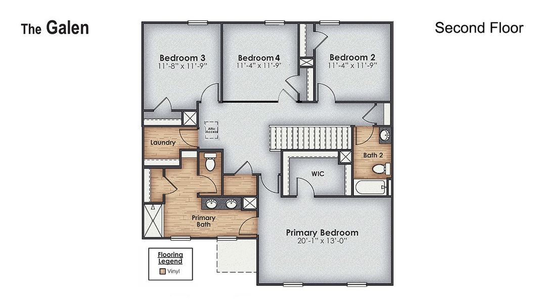 2D floor plan layout for the Galen by D.R. Horton in Saltgrass Landing, Winnabow, NC (Image 7).