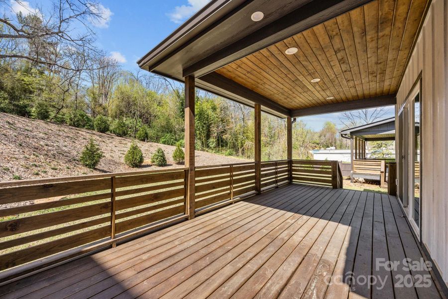 Partially covered back deck, great for grilling