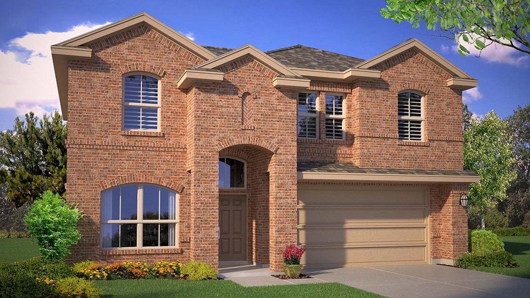 Front exterior of a new home in Homestead at Parks Bell Ranch, Odessa, TX, highlighting curb appeal (Image 18). Front exterior of a new home in Homestead at Parks Bell Ranch, Odessa, TX, highlighting curb appeal (Image 18).